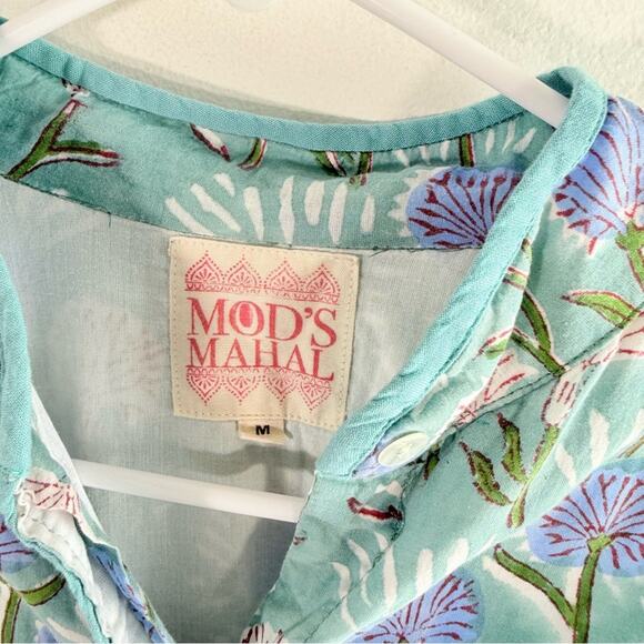 Mod’s Mahal Green Purple Floral Block Print Belted Mini Dress Size Medium - Picture 6 of 12